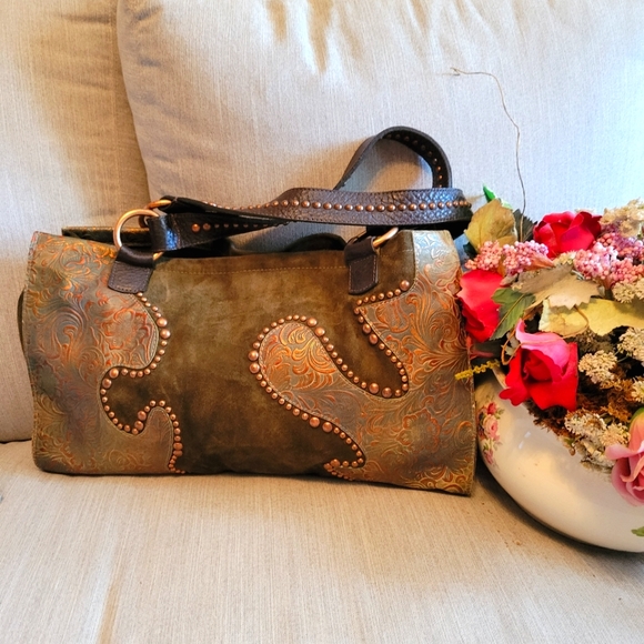 Leatherock Handbags - Leather Rocks USA Suede and Embossed Leather purse